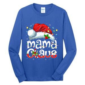 Mama Claus Christmas Lights Santa Hat Pajama Family Matching  Tall Long Sleeve T-Shirt