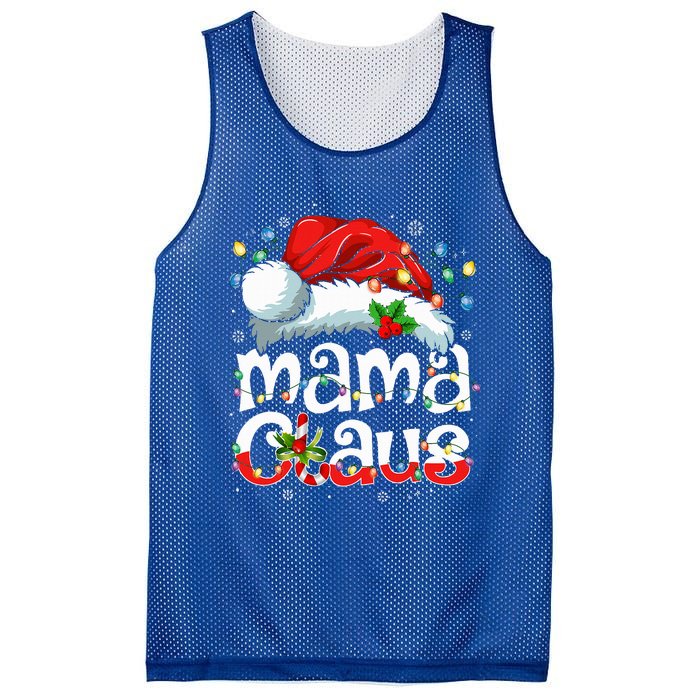 Mama Claus Christmas Lights Santa Hat Pajama Family Matching  Mesh Reversible Basketball Jersey Tank