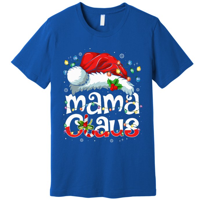 Mama Claus Christmas Lights Santa Hat Pajama Family Matching  Premium T-Shirt