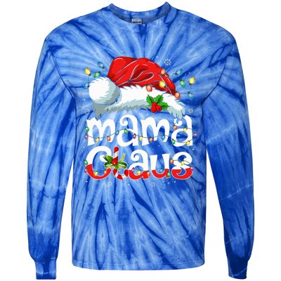 Mama Claus Christmas Lights Santa Hat Pajama Family Matching  Tie-Dye Long Sleeve Shirt