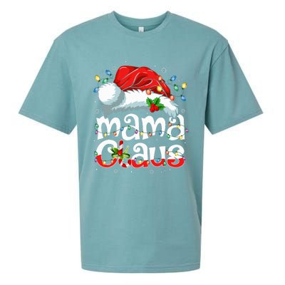 Mama Claus Christmas Lights Santa Hat Pajama Family Matching  Sueded Cloud Jersey T-Shirt