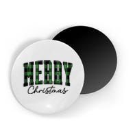 Merry Christmas Cool Green Plaid Magnet