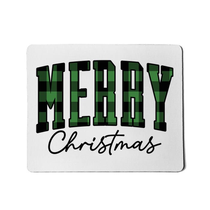 Merry Christmas Cool Green Plaid Mousepad