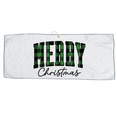 Merry Christmas Cool Green Plaid Large Microfiber Waffle Golf Towel