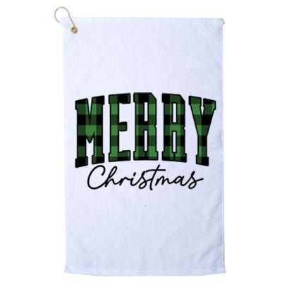 Merry Christmas Cool Green Plaid Platinum Collection Golf Towel