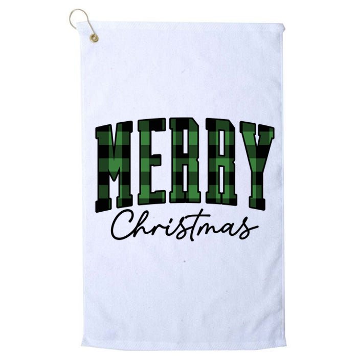 Merry Christmas Cool Green Plaid Platinum Collection Golf Towel