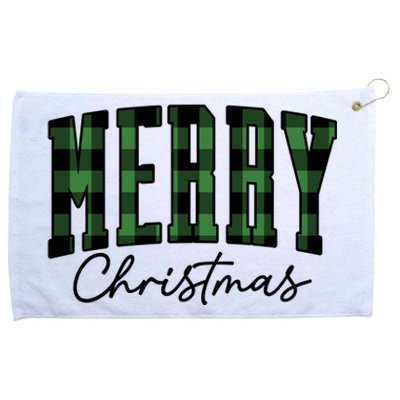 Merry Christmas Cool Green Plaid Grommeted Golf Towel