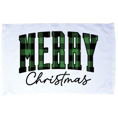 Merry Christmas Cool Green Plaid Microfiber Hand Towel