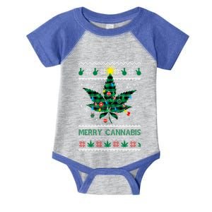 Merry Cannabis Christmas Tree Funny Weed Leaf Cannabis Xmas Cool Gift Infant Baby Jersey Bodysuit