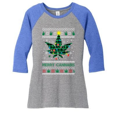 Merry Cannabis Christmas Tree Funny Weed Leaf Cannabis Xmas Cool Gift Women's Tri-Blend 3/4-Sleeve Raglan Shirt