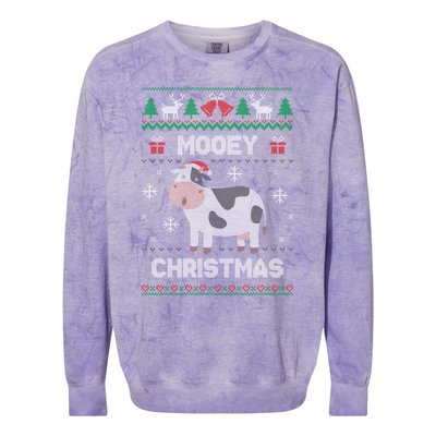 Mooey Christmas Cow Santa Claus Hat Ugly Christmas Funny Gift Colorblast Crewneck Sweatshirt