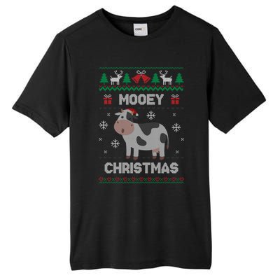 Mooey Christmas Cow Santa Claus Hat Ugly Christmas Funny Gift Tall Fusion ChromaSoft Performance T-Shirt