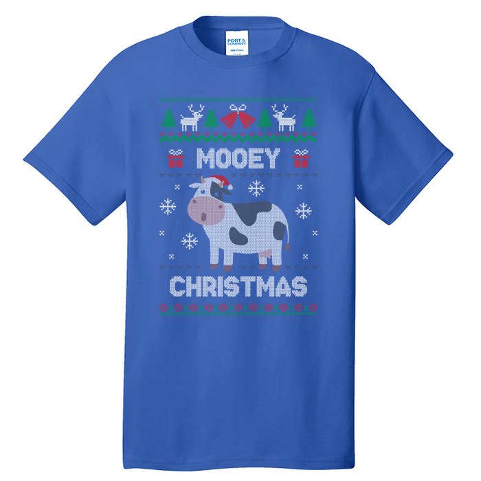 Mooey Christmas Cow Santa Claus Hat Ugly Christmas Funny Gift Tall T-Shirt