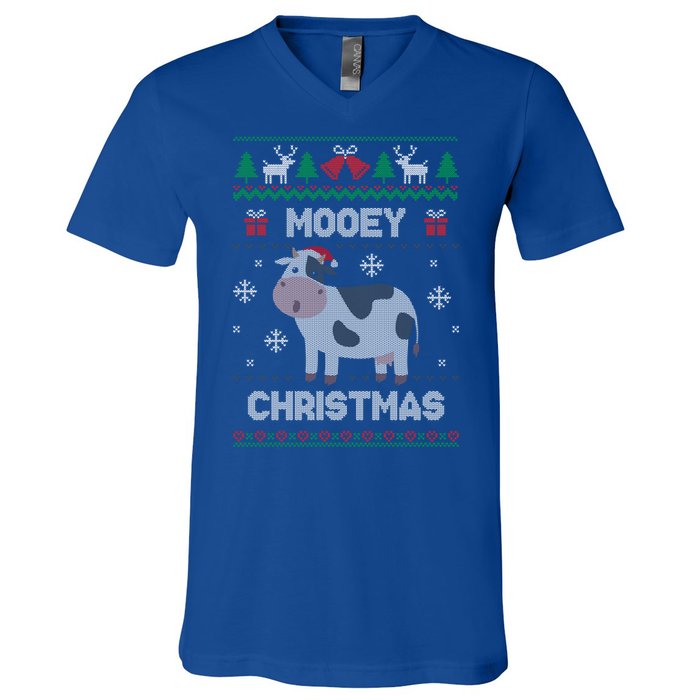 Mooey Christmas Cow Santa Claus Hat Ugly Christmas Funny Gift V-Neck T-Shirt