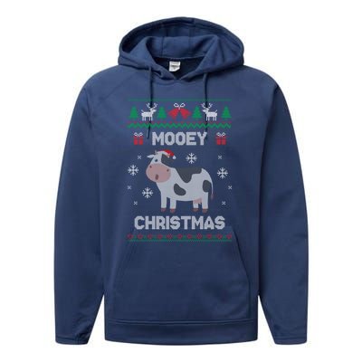 Mooey Christmas Cow Santa Claus Hat Ugly Christmas Funny Gift Performance Fleece Hoodie