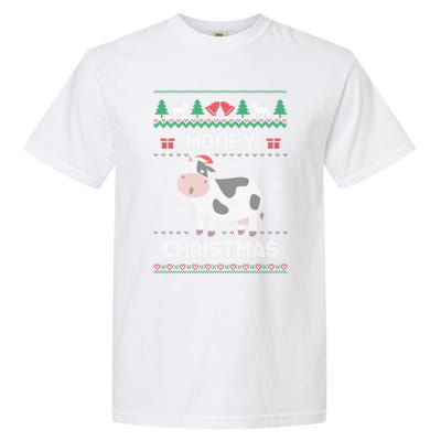 Mooey Christmas Cow Santa Claus Hat Ugly Christmas Funny Gift Garment-Dyed Heavyweight T-Shirt