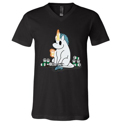 McSnoots Caffeine Coffee Unicorn V-Neck T-Shirt