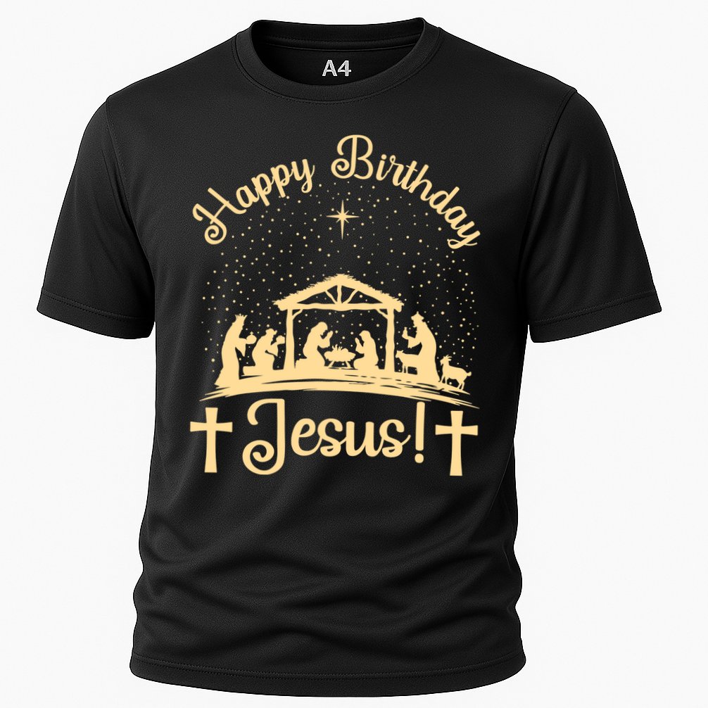 Merry Christmas Christian Happy Birthday Jesus Christ Xmas Cooling Performance Crew T-Shirt