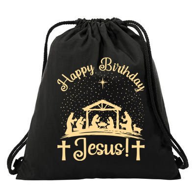 Merry Christmas Christian Happy Birthday Jesus Christ Xmas Drawstring Bag
