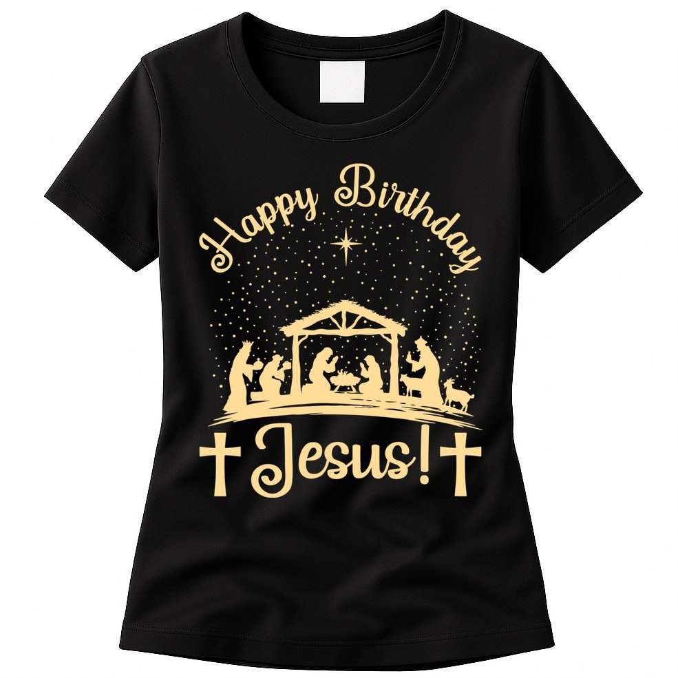 Merry Christmas Christian Happy Birthday Jesus Christ Xmas Womens T-Shirt