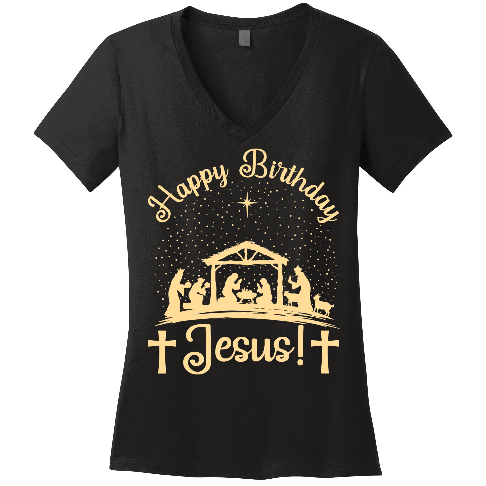 Merry Christmas Christian Happy Birthday Jesus Christ Xmas Women's V-Neck T-Shirt