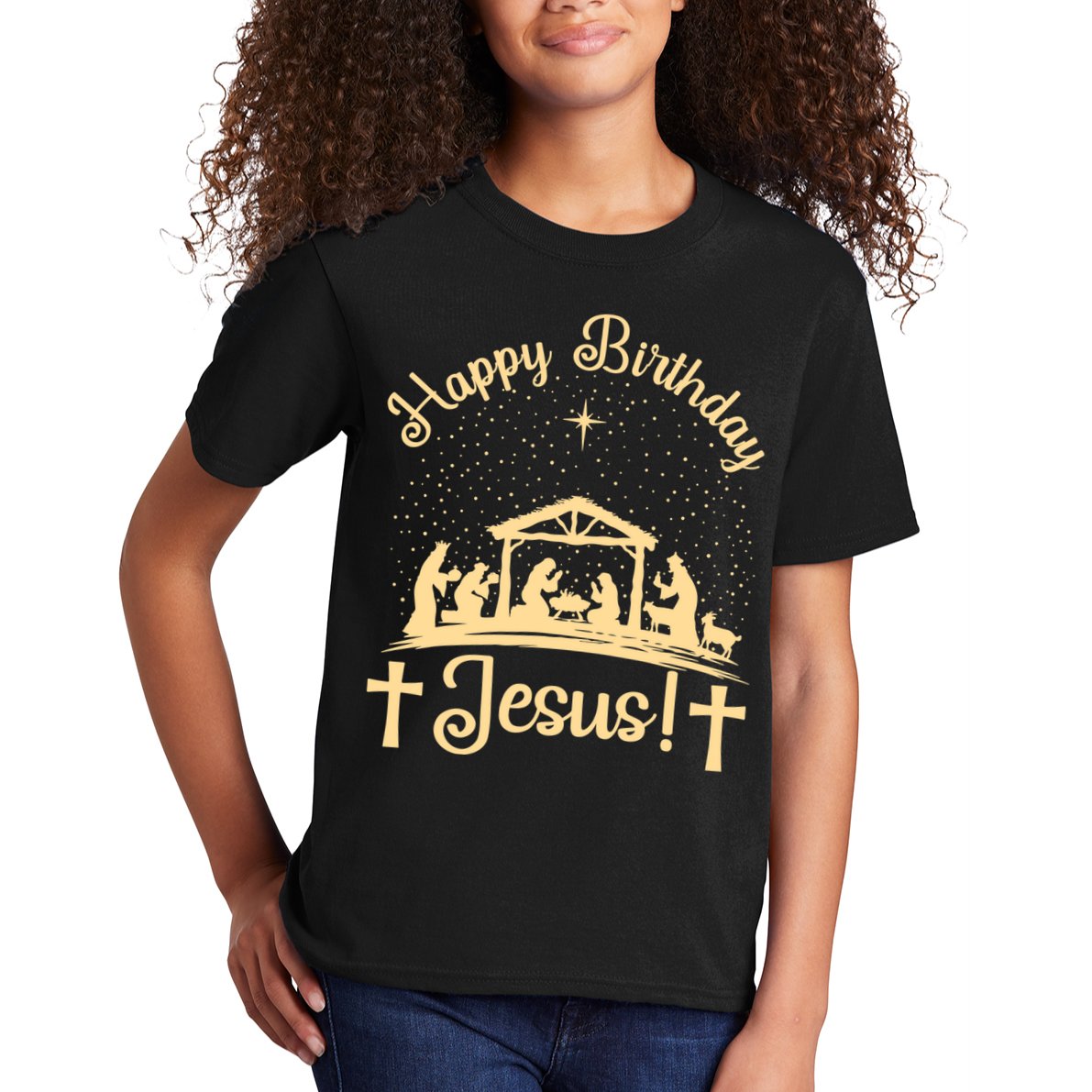 Merry Christmas Christian Happy Birthday Jesus Christ Xmas Kids T-Shirt