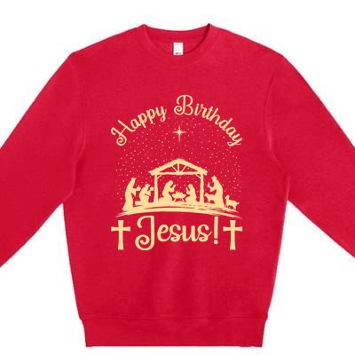 Merry Christmas Christian Happy Birthday Jesus Christ Xmas Premium Crewneck Sweatshirt