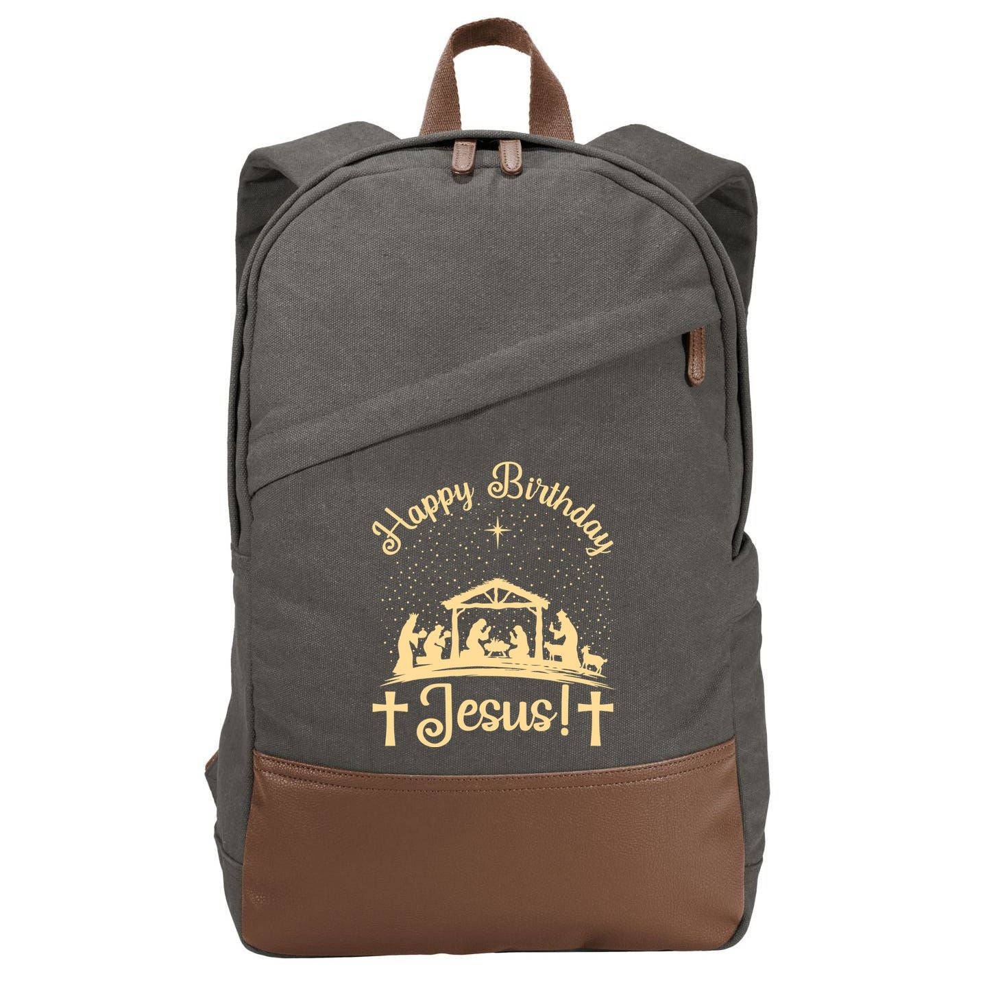 Merry Christmas Christian Happy Birthday Jesus Christ Xmas Cotton Canvas Backpack
