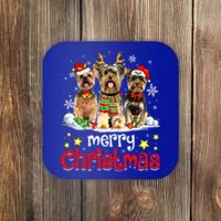 Merry Christmas Cute Yorkshire Terrier Dog Christmas Squad Gift Coaster