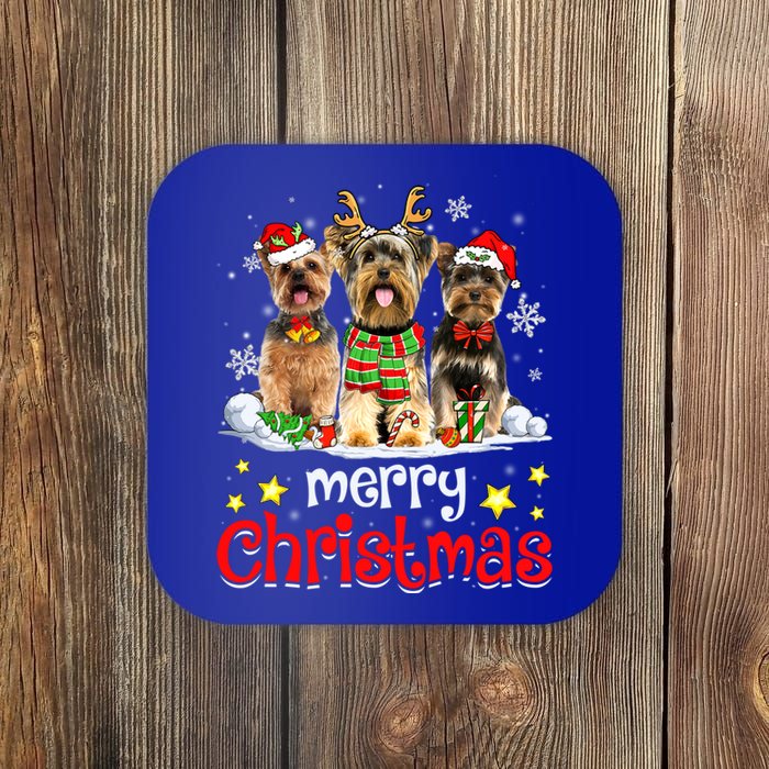 Merry Christmas Cute Yorkshire Terrier Dog Christmas Squad Gift Coaster