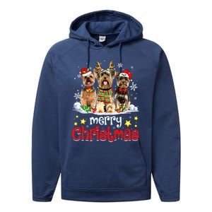 Merry Christmas Cute Yorkshire Terrier Dog Christmas Squad Gift Performance Fleece Hoodie