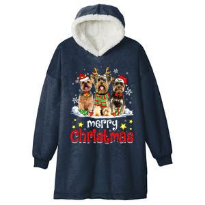 Merry Christmas Cute Yorkshire Terrier Dog Christmas Squad Gift Hooded Wearable Blanket