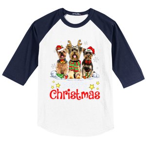 Merry Christmas Cute Yorkshire Terrier Dog Christmas Squad Gift Baseball Sleeve Shirt