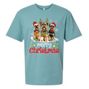 Merry Christmas Cute Yorkshire Terrier Dog Christmas Squad Gift Sueded Cloud Jersey T-Shirt