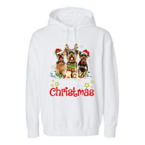 Merry Christmas Cute Yorkshire Terrier Dog Christmas Squad Gift Garment-Dyed Fleece Hoodie