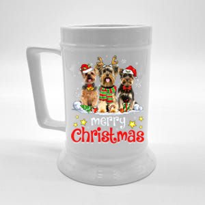 Merry Christmas Cute Yorkshire Terrier Dog Christmas Squad Gift Beer Stein