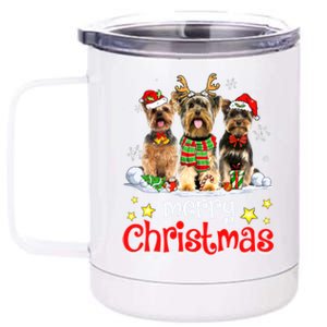 Merry Christmas Cute Yorkshire Terrier Dog Christmas Squad Gift 12 oz Stainless Steel Tumbler Cup