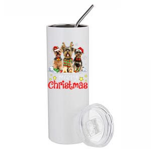 Merry Christmas Cute Yorkshire Terrier Dog Christmas Squad Gift Stainless Steel Tumbler