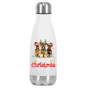 Merry Christmas Cute Yorkshire Terrier Dog Christmas Squad Gift Stainless Steel Insulated Water Bottle