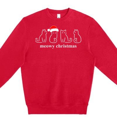 Meowy Catmas Cat Christmas Cute Kitten Cats Santa Hat Xmas Premium Crewneck Sweatshirt