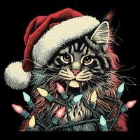 Maine Coon Cat Chew Christmas Light Xmas Holiday Funny Cute Kids T-Shirt