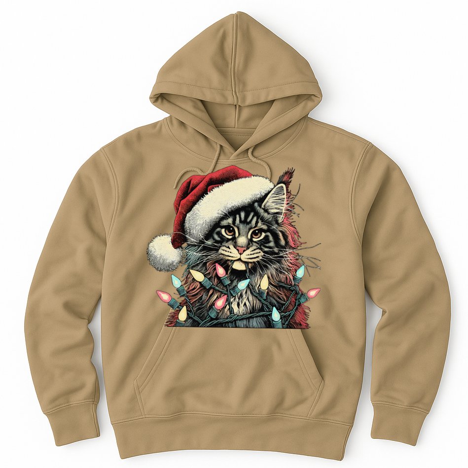 Maine Coon Cat Chew Christmas Light Xmas Holiday Funny Cute Hoodie