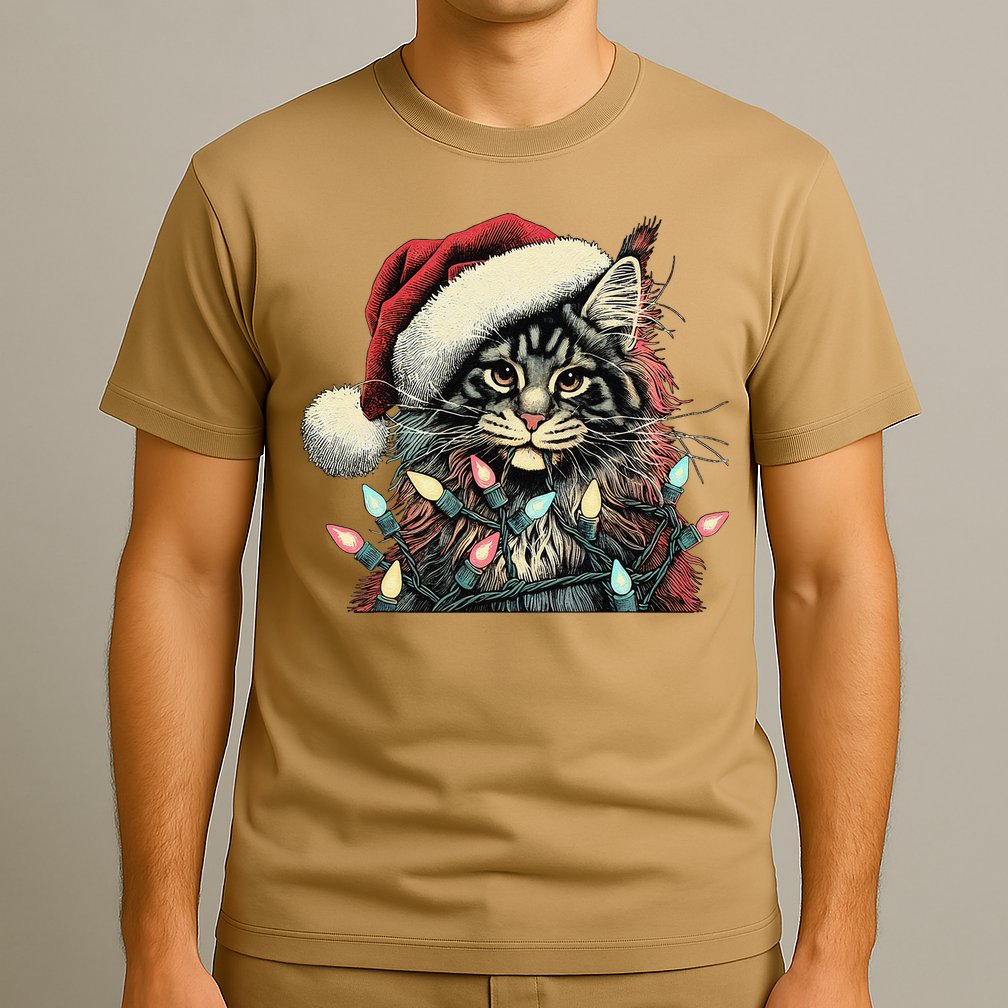 Maine Coon Cat Chew Christmas Light Xmas Holiday Funny Cute T-Shirt