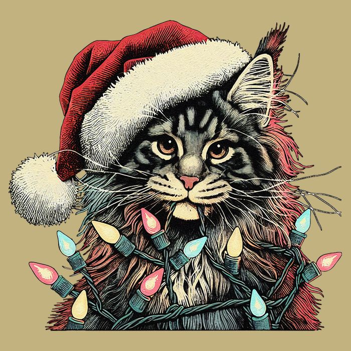 Maine Coon Cat Chew Christmas Light Xmas Holiday Funny Cute T-Shirt