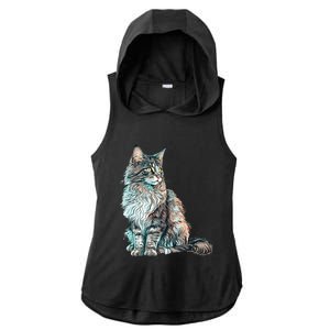 Maine Coon Cat Breed Colorful Mom Lady Ladies PosiCharge Tri-Blend Wicking Draft Hoodie Tank