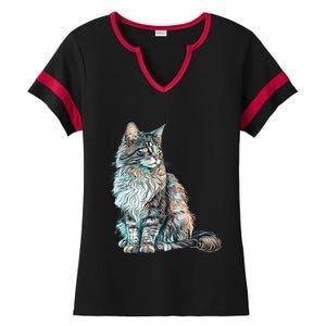 Maine Coon Cat Breed Colorful Mom Lady Ladies Halftime Notch Neck Tee