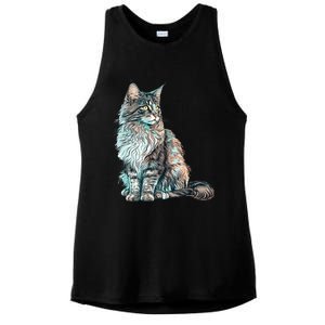 Maine Coon Cat Breed Colorful Mom Lady Ladies PosiCharge Tri-Blend Wicking Tank