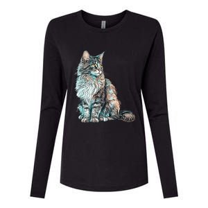 Maine Coon Cat Breed Colorful Mom Lady Womens Cotton Relaxed Long Sleeve T-Shirt