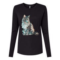 Maine Coon Cat Breed Colorful Mom Lady Womens Cotton Relaxed Long Sleeve T-Shirt