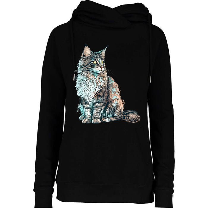 Maine Coon Cat Breed Colorful Mom Lady Womens Funnel Neck Pullover Hood